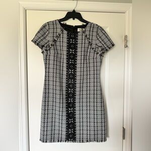 Eliza J Tweed fringe Lace placket Details Dress